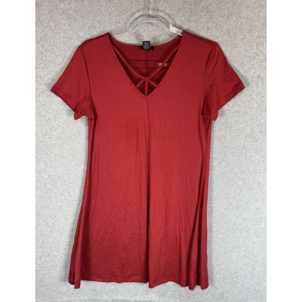 Rue21 Dress Womens Medium Red Short Sleeve Stretch Knit V Neck Casual Flowy